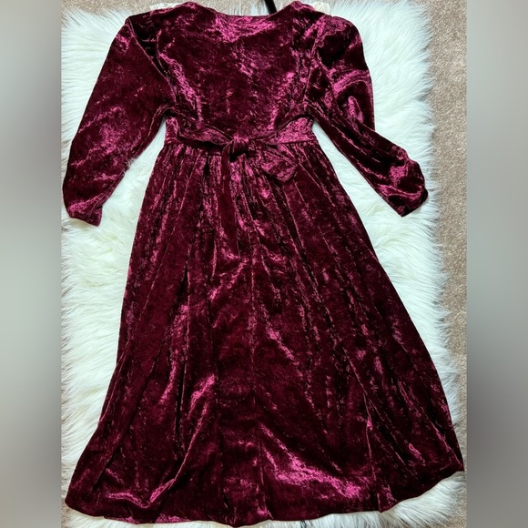 Jazz Kids Vintage Dress Girls Red Velvet Long Sleeve Maroon Red Victorian Lace - Picture 2 of 4